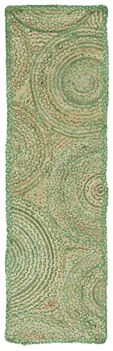 SAFAVIEH Cape Cod Collection Runner Rug - 2'3" x 8', Green & Natural, Handmade Boho Braided Circles Jute & Cotton, Ideal for High Traffic Areas in Living Room, Bedroom (CAP203Y) - color: Green/Natural, size: 2'3" x 8' (Runner)