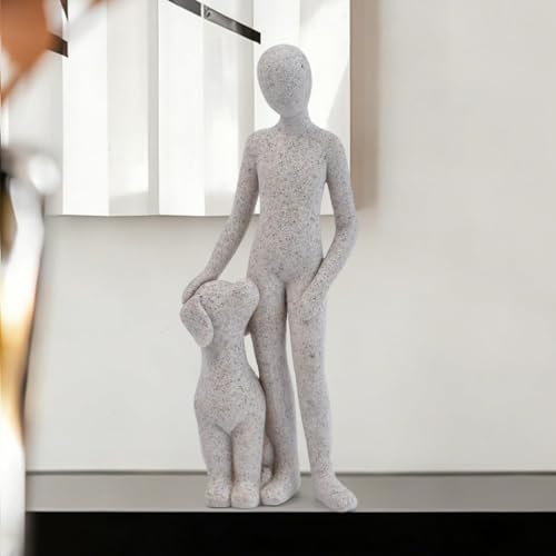 Man and Dog Figurine, Abstract Resin Memorial Sculpture, Humans and Dogs Standing Statue A, Pet Lover Home Office Shelf Decor Gift