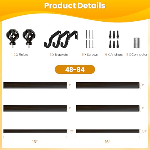 Ycolnaefllr Bronze Twisted Cage Curtain Rod, Heavy Duty Adjustable 48-84" - color: Bronze, size: 16-96"