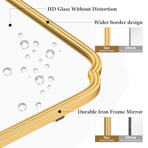 Ferytange 36 x 48 Inch Gold Bathroom Vanity Mirror for Wall with Non-Rusting Metal Frame Large Rounded Rectangle Mirror for Over Sink (Horizontal/Vertical) - color: Gold, size: 48"L x 36"W
