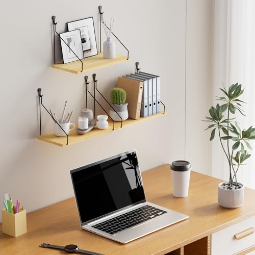 QsQueen Floating Shelves for Wall, Rustic Wood Shelf,11.8 Inch, No Drill - color: Primary Color