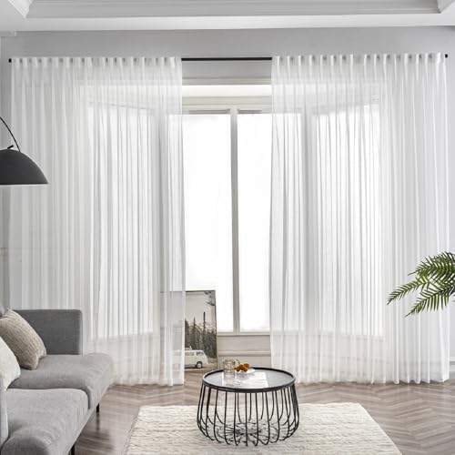 Off White Pinch Pleated Sheer Curtains & Drapes 92 Inches Long Thin Texture - color: Off White, size: 50"W x 92"L (Pack of 2)