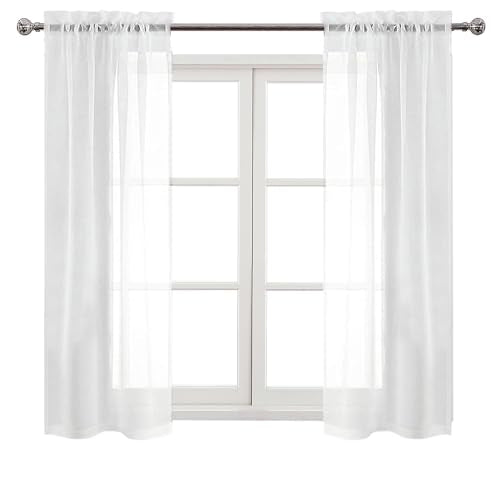 DWCN White Sheer Curtains 54 Inch Long for Living Room Rod Pocket 2 Panels - color: White, size: 28"W x 54"L (Pack of 2)
