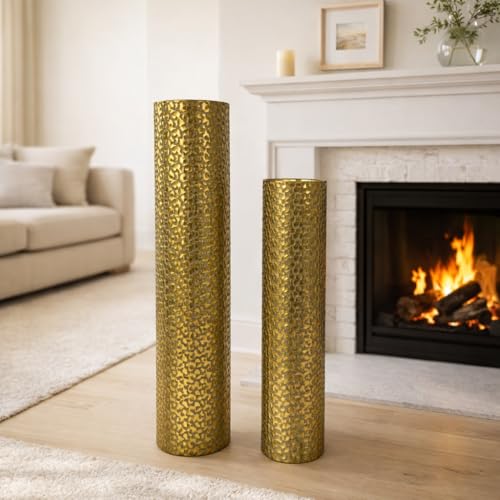 Leewadee Set of 2 Large Floor Vases Metal for Pampas Grass - color: Gold