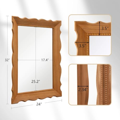 Besdomus Farmhouse Wood Bathroom Mirror: 24"x32" Light Brown Vanity Mirror - color: Brown, size: 32"L x 24"W