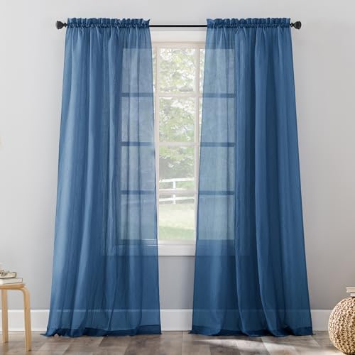 No. 918 Erica Crushed Sheer Voile Rod Pocket Curtain Panel, 51" x 84", Blue - color: Blue, size: 51"W x 84"L (Pack of 1)