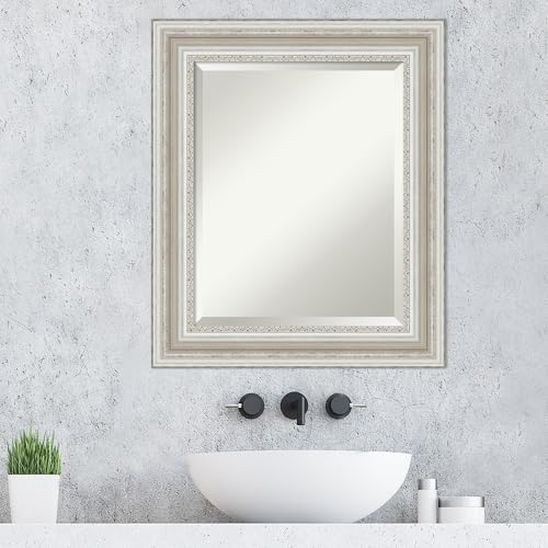 Amanti Art 오버 싱크대용 실버 욕실 거울, 66 x 55.9cm(26 x 22인치) 팔러 실버 직사각형 화장대 거울, 작은 전통 프레임, 수평 및 수직으로 걸 수 있음, 욕실 벽 장식, 경사진 가장자리 - color: 팔러 실버 V1, size: 26"L x 22"W
