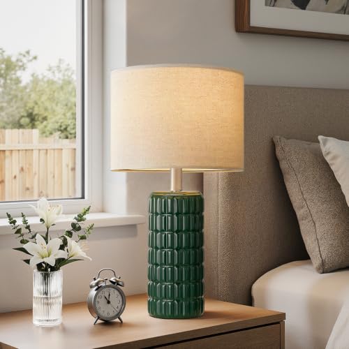 Seealle 23" Modern Ceramic Table Lamps, Lamps for Bedroom, Dark Green - color: Dark Green