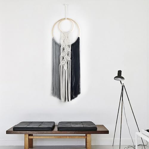 LB Boho Black Long Macrame Wall Hanging Hand Woven Tapestry Wall Art - color: Black