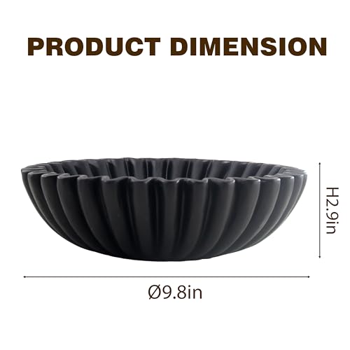 10'' Large Ruffle Decorative Fruit Bowl for Entryway Coffee Table Scalloped Purse Key Holder Kitchen Countertop Console Modern Organic Home Decor,Black - color: Black