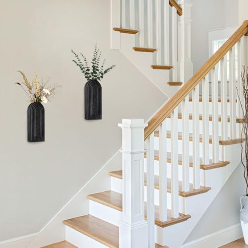 Handmade Wooden Wall Vases Set of 2 for Plants - color: Black
