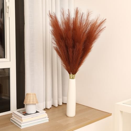 Wertuirk Burnt Orange Pampas Grass, 8 Pcs 45 Inch Tall Large Faux Pompous - color: Burnt Orange