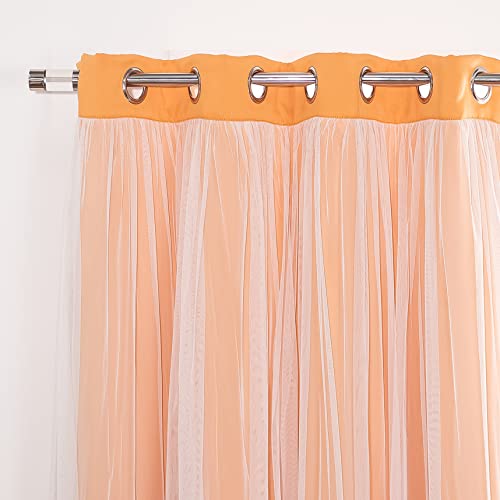 Best Home Fashion Set of 2 Lace Tulle Overlay Thermal Insulated Solid Blackout, Stainless Steel Nickel Grommet Window Panels for Bedroom, Living Room, Dining Room - 52" W x 63" L, Orange - color: Orange, size: 52"W x 63"L (Pack of 2)