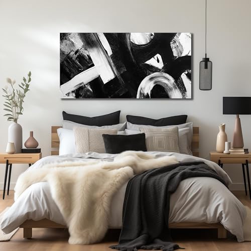 Ouzzlie Black Canvas Wall Art Abstract Prints Art for Office - color: white, size: 59"L x 29"W