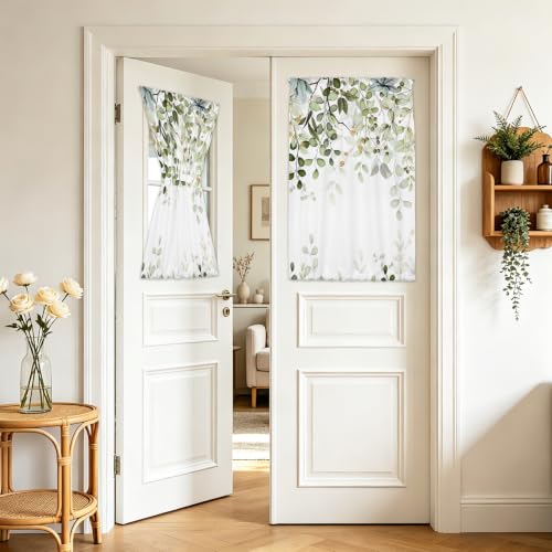Sage Green Eucalyptus Leaves French Door Curtain 1 Panel, Privacy 26x40 in - color: Eucalyptus Leaves-green, size: 26"W x 40"L (Pack of 1)