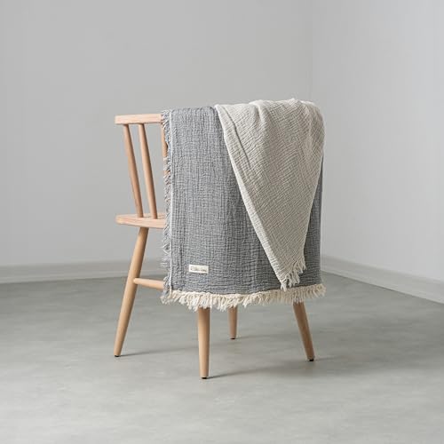 100% Cotton Muslin Blanket Queen Size, Soft Breathable Gauze Bed Blanket & Coverlet, 3 Layer 2 Ply, Lightweight All Season Bedding, 83 x 89 in, Cloud Gray - color: Cloud Gray, size: Queen (U.S. Standard)
