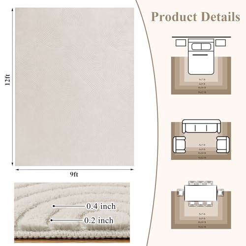 U'Artlines 9x12ft Washable Area Rug for Living Room, Beige - size: 9 x 12ft