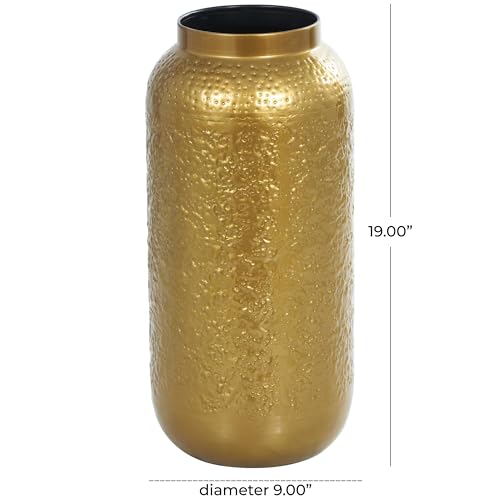 Deco 79 Metal Decorative Vase Textured Hammered Centerpiece Vase, Flower Vase for Home Decoration 9" x 9" x 19", Gold - size: 9" x 9" x 19"