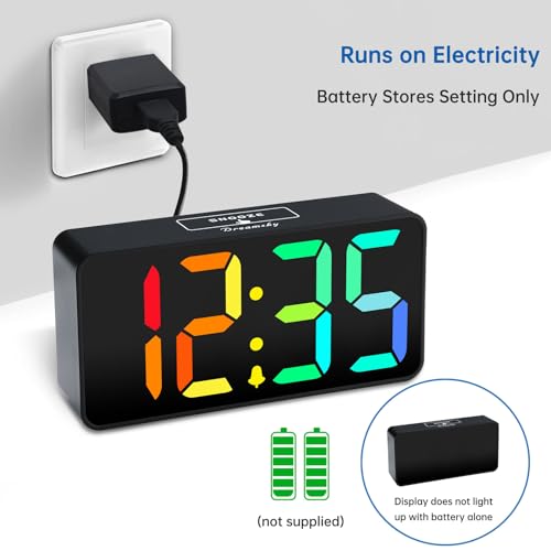 DreamSky Small Digital Alarm Clock for Bedroom, RGB Kids Alarm Clock Boys - color: Black Case Rgb Digits