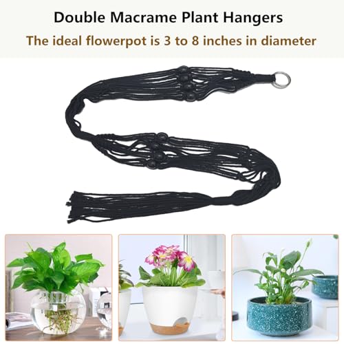 Belit 2 Tier Macrame Plant Hangers, 51 Inch, 2 Pack Black - color: Black, size: 51"- 2 Tier