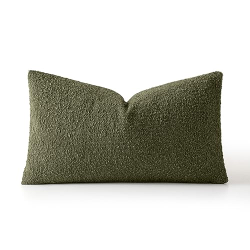 MIULEE Textured Boucle Lumbar Pillow Cover for Bed 12x20 Olive Green - color: Olive Green, size: 20" x 12" (Pack of 1)