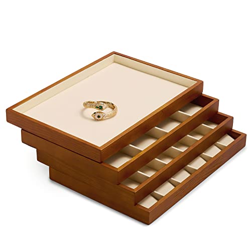 Oirlv 8 Line Wood Ring Storage Tray Jewelry Drawer Organizer Showcase Ring Earrings Display Holder(Creamy-white) - color: Creamy-white ring tray