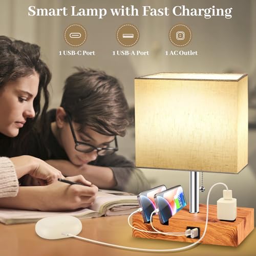 Smart RGB Dimmable Table Lamp Compatible with Alexa&APP&Remote Control, Wood Base - color: Wood, size: 1 Pack