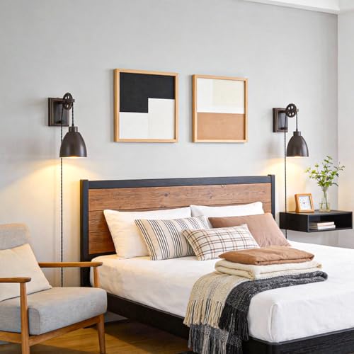 8FT Plug in Wall Sconces Pulley Wall Lamps, Oil Rubbed Bronze - color: Oil-Rubbed Bronze