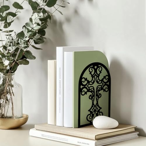 Peacoblue 5.3"x4.3"x7.9" Metal Bookends, Heavy Duty Book Ends for Shelves - style: Cross