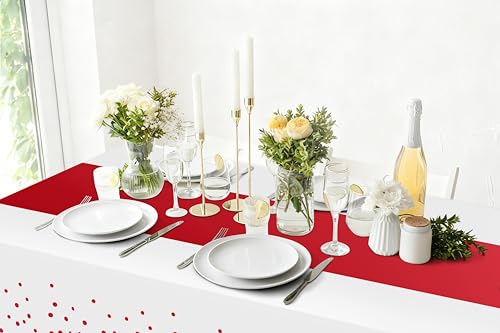 Smiry Disposable Rectangle Plastic 54 x 108 Inch Table Cloth 3 Pack - color: White and Red