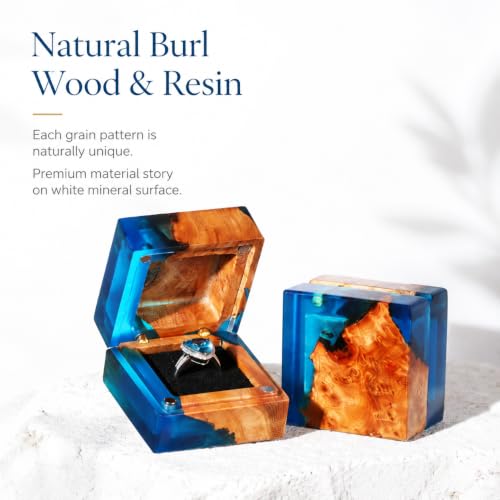 Wedding Ring Box, Blue Engagement Ring Box with Single Slot for Proposal Wedding Ceremony, Handcrafted, Made of Wood and Resin - color: Deep Blue