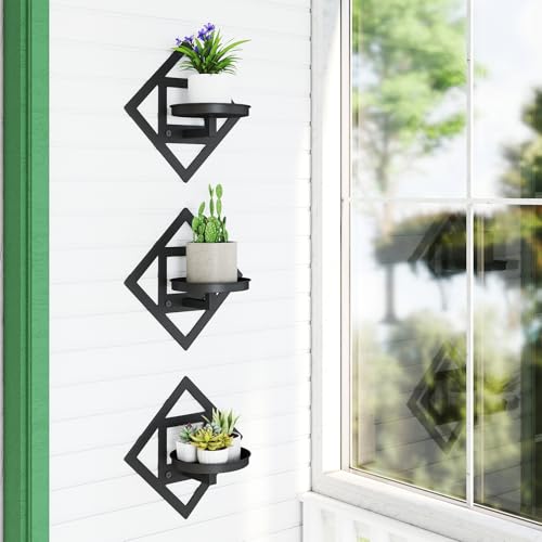 Metal Wall Plant Holder Flower Shelf 3Pcs Indoor Outdoor - color: Diamond shaped -3Pcs