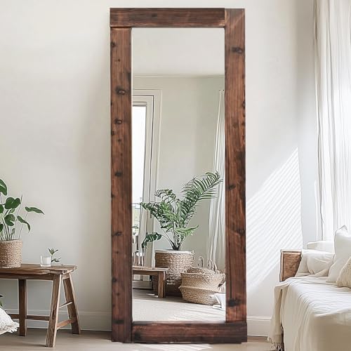 65x24in Full Length Mirror, Solid Wood Convex Frame, Brown - color: Brown-convex Frame, size: 65"L x 24"W