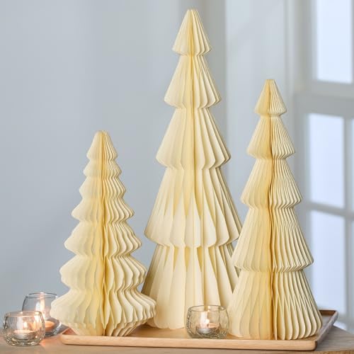 Set of 3 Winter White Ivory Honeycomb Trees (Large Set 3 Ivory) - color: Large Set 3 Ivory