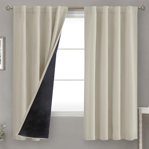 BGment Camel Blackout Curtains 63 Inches Long with Thermal Insulated Liner - color: Cashmere, size: 38"W x 63"L (Pack of 2)