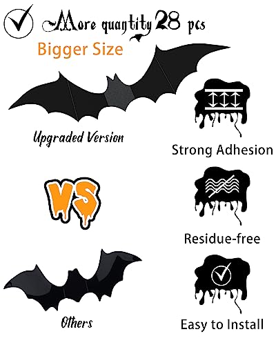28 Pcs 3D Halloween Decorations Bats Decor,5 Sizes Bats Wall Decor Indoor - style: 28 pcs