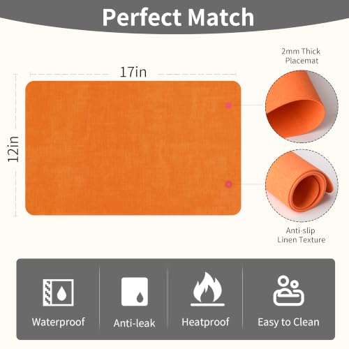 Maxpearl Faux Leather Placemats Set of 6, Easy to Clean, Pumpkin Orange - color: Orange