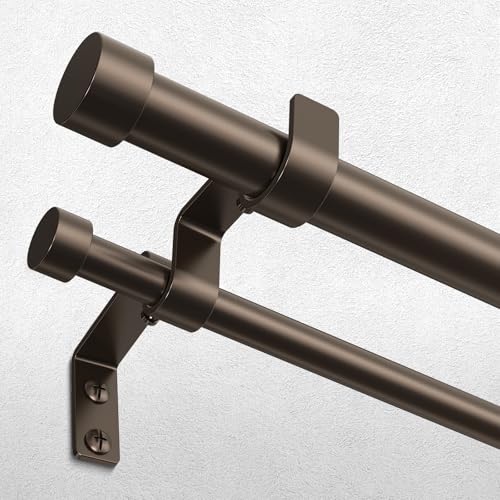 Double Curtain Rod, 36-76 Inch Bronze Modern Heavy Duty Dual Rods - color: Bronze, size: 36"-76"
