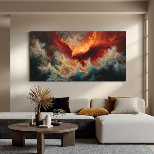 Abstract Fire Phoenix Wall Art Decor 24"x48" Red Wall Art For Bedroom - color: HX6C, size: 48"L x 24"W