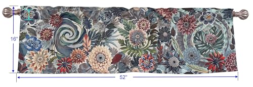 Bohemian Floral Dahlia Scroll Paisley Window Valance 52x16 Inches - color: Dahlia-gray