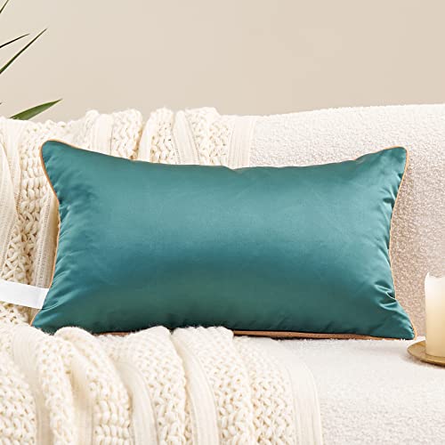 Avigers Lumbar Pillow Cover 12 x 20 Inch, Teal Green, Rayon Blend, Hidden Zipper - color: Teal, Green, size: 20" x 12" (Pack of 1)