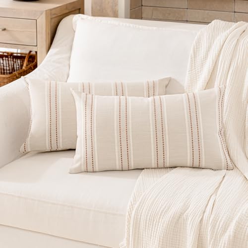 Hckot Terracotta Throw Pillow Covers 12x20 Set of 2 Striped Pillow Covers - color: Camel, size: 20" x 12" (Pack of 2)