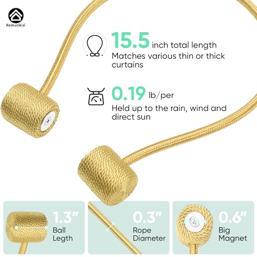 Remunkia Magnetic Curtain Tiebacks 2 Pack, Curtain Tie Backs Holder, Outdoor Curtains Tiebacks Window Treatment Holdbacks with Strong Magnet for Home Bedroom Office Decorative Drape Curtains - Gold - color: Gold, size: 2 Pack