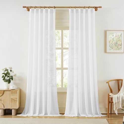 KangBang White Sheer Curtains 144 Inches Long Pinch Pleated 2 Panels - color: White, size: 42"W x 144"L (Pack of 2)