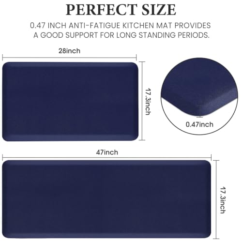 HappyTrends 2 PCS Kitchen Mat Cushioned Anti-Fatigue Floor Mat, Heavy Duty - color: Navy, size: 17.3"x28"+17.3"x47"