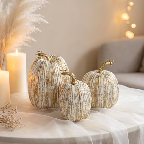 winemana Gold Pumpkins Fall Decor Large Artificial Foam Pumpkin, 3 Pack - color: Gold-2