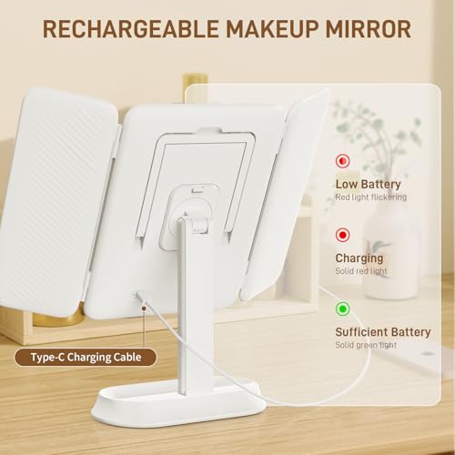 FRANO Trifold Makeup Mirror with Light, 3X/5X Magnifying Vanity Mirror, - color: White