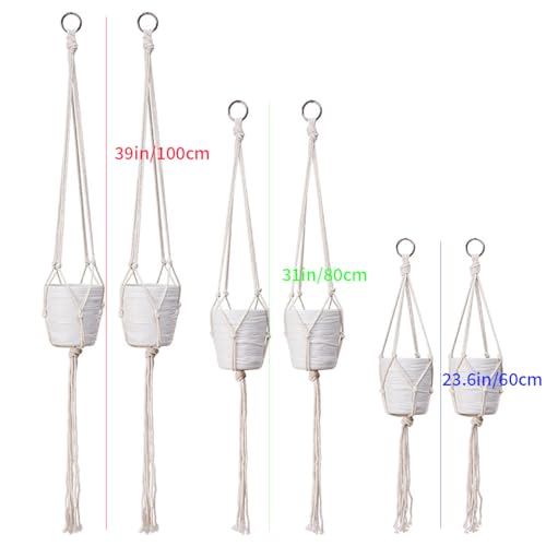 6 Pack Macrame Plant Hanger, Indoor Hanging Plants Holder, 3 Sizes 39"/31"/23", Outdoor Boho Home Decor Hanging Baskets, (POTS NOT Included)