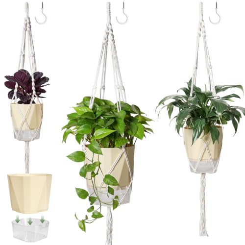MIPON 3 Size Self Watering Hanging Planters with Macrame Plant Hanger