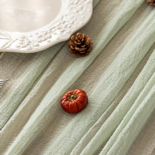 3Pcs Sage Green Cheesecloth Table Runner 120 Inches for Party Home Decor - color: Sage Green, size: 35"x120"(Pack of 3)